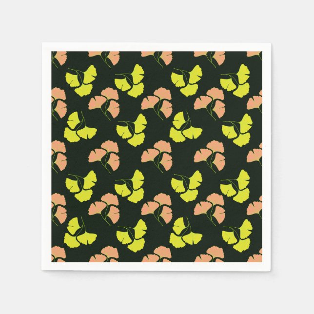 Pastel-Neon Ginko Leaves on Black Background Serviette (Vorderseite)