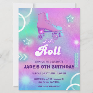 Pastel Neon Roller Skaten Birthday Party Einladung