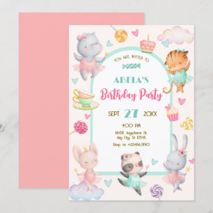 Pastel niedlich Ballerina Geburtstag Einladung