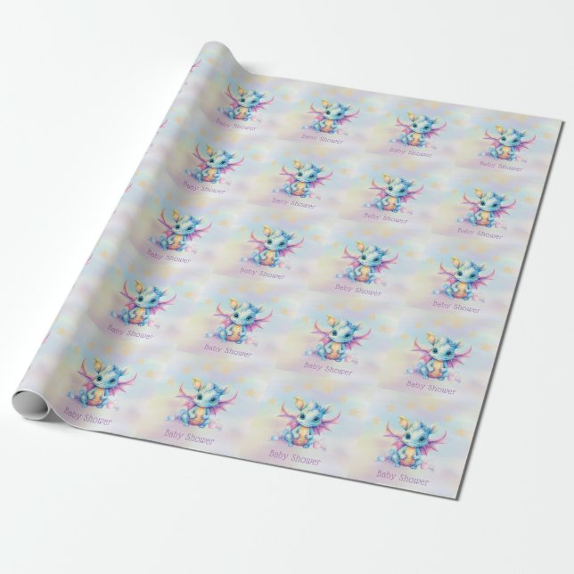 Pastel Niedlich Dragon Girl Babydusche Geschenkpapier (Ungerollt)