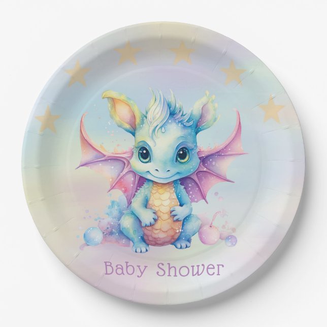 Pastel Niedlich Dragon Girl Babydusche Pappteller (Vorderseite)