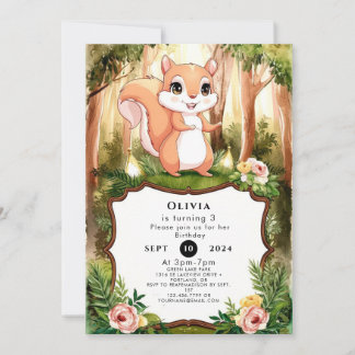 Pastel Niedlich Eichhörnchen Geburtstag Einladung