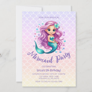 Pastel Niedlich Mermaid Scales Watercolor Geburtst Einladung