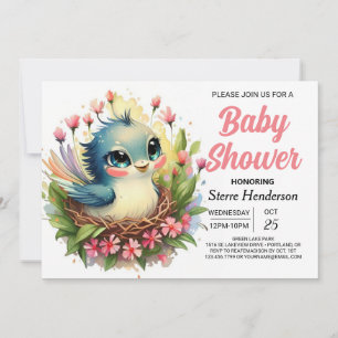 Pastel Niedlich Pink Bird Baby Dusche Einladung