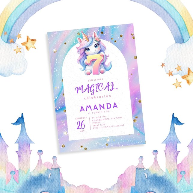 Pastel Niedlich Unicorn Girl Einladung (Von Creator hochgeladen)