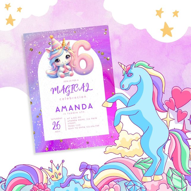 Pastel Niedlich Unicorn Girl Einladung (Von Creator hochgeladen)