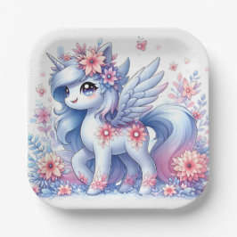 Pastel Niedlich Unicorn Kinderdusche Pappteller