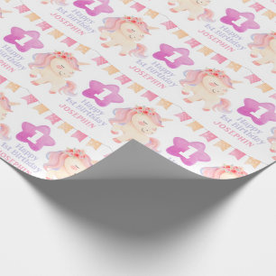 Pastel Niedlich Unicorn Party Flag Kindergeburtsta Geschenkpapier