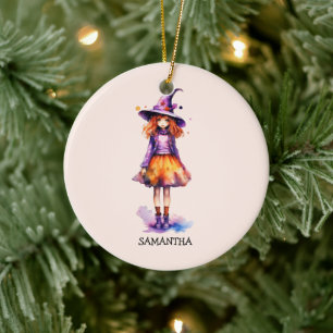 Pastel Niedlich Witch Girl - Halloween Ästhetik (2 Keramik Ornament