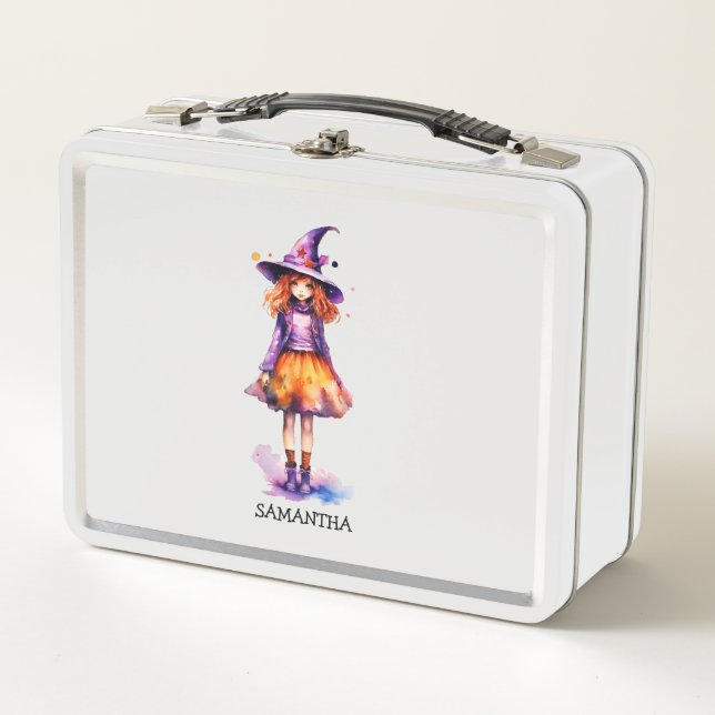 Pastel Niedlich Witch Girl - Halloween Ästhetik (2 Metall Brotdose (Vorderseite)