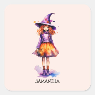 Pastel Niedlich Witch Girl - Halloween Ästhetik (2 Quadratischer Aufkleber