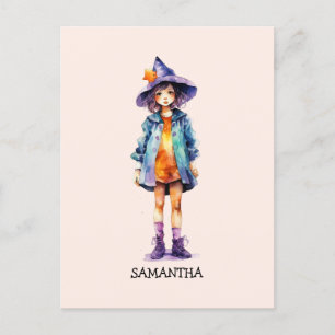 Pastel Niedlich Witch Girl Halloween Ästhetik Postkarte