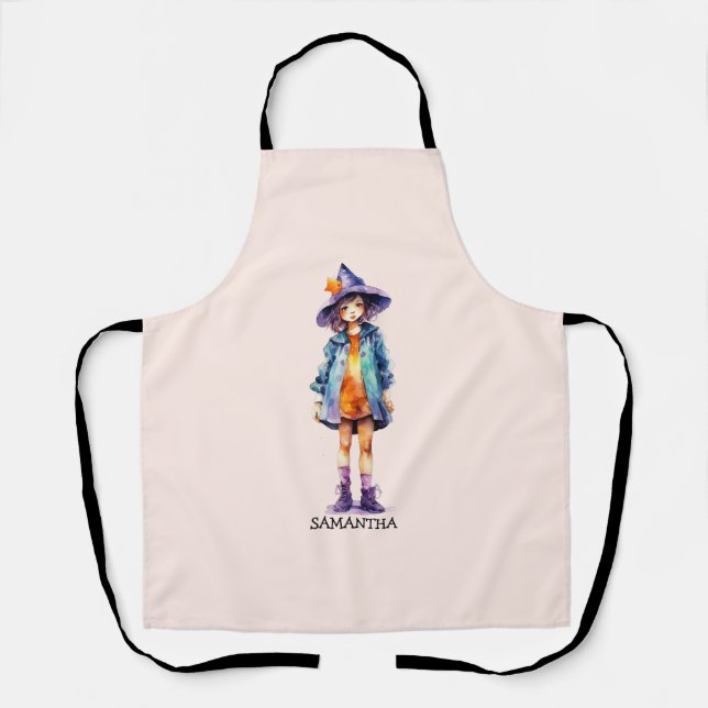 Pastel Niedlich Witch Girl Halloween Ästhetik Schürze (Vorderseite)