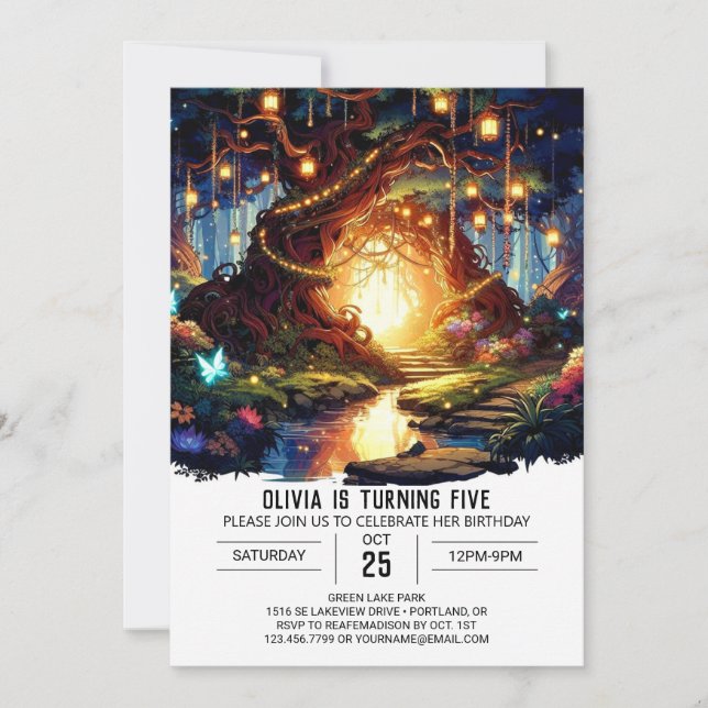 Pastel Niedlich Woodland Digital Geburtstag Einladung (Vorderseite)