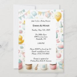 Pastel Niedliche Babyduschelemente Einladung