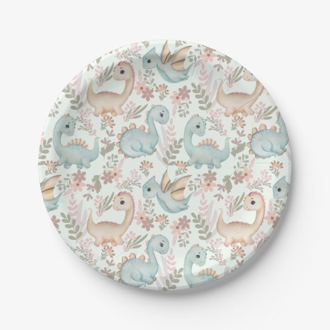 Pastel niedliche Dinosaurier Pappteller (Vorderseite)