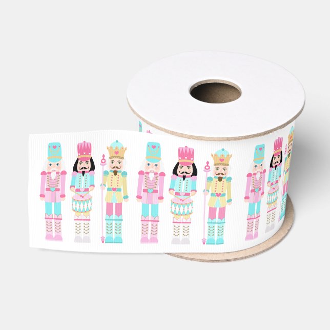 Pastel Nutcracker Ballet Soldiers Pink Christmas Ripsband (Spule)