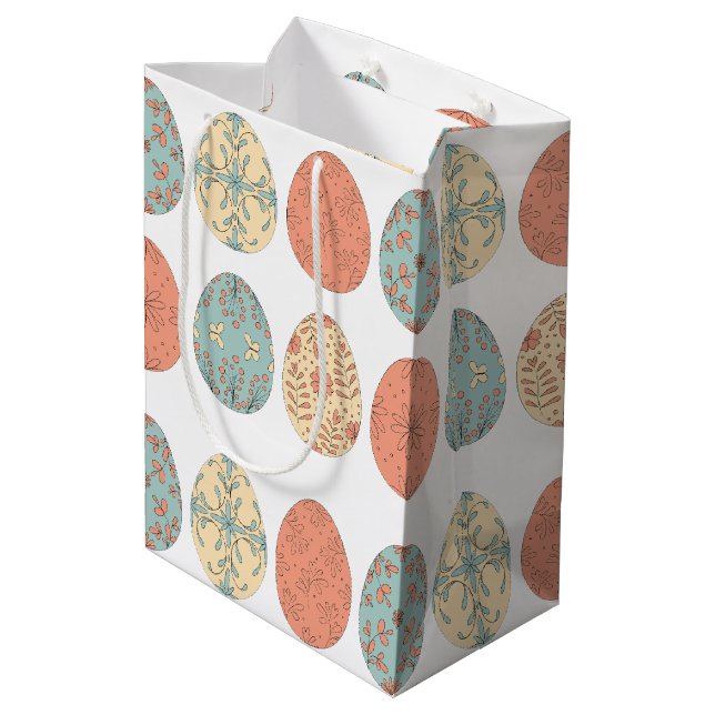 Pastel Oaster Geschenktasche mit Muster für Blumen Mittlere Geschenktüte (Rückseite Schrägansicht)