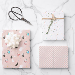 Pastel Oaster Hasen- und Eiermuster Geschenkpapier Set