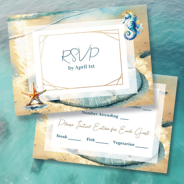 Pastel Ocean Sand Dollar Wedding RSVP Einladung (Von Creator hochgeladen)