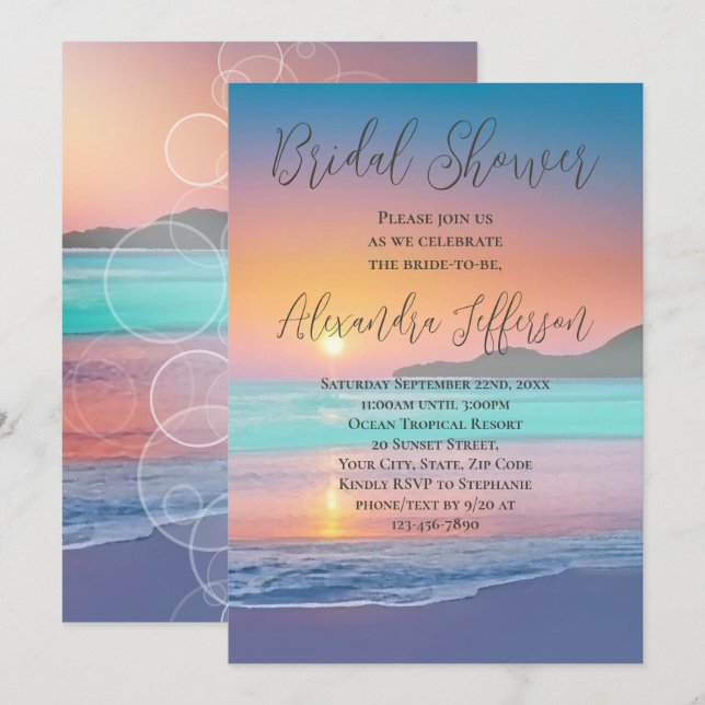 Pastel Ocean Sunset Beach Brautparty Einladung (Vorne/Hinten)