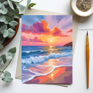 Pastel Ocean Sunset   Farbenfrohe Strandmalerei Postkarte