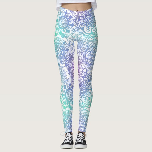 Pastel Ombre Boho Mandala Pattern Leggings (Vorderseite)