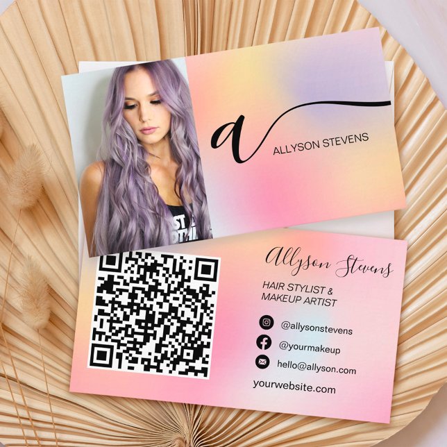 Pastel ombre haarmakeup Foto Initial qr Code Visitenkarte (Von Creator hochgeladen)