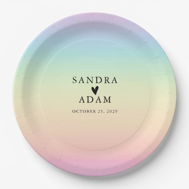 Pastel Ombre Rainbow Colors Wedding Pappteller (Vorderseite)
