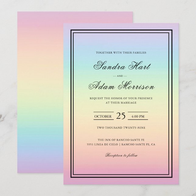 Pastel Ombre Rainbow Colors Weditation Einladung (Vorne/Hinten)