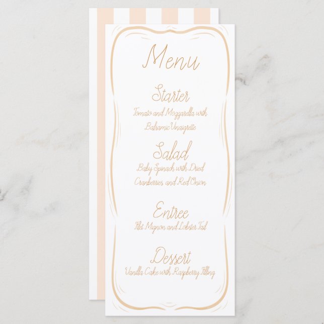 Pastel Orange Border Striped Wedding Menu Menükarte (Vorne/Hinten)