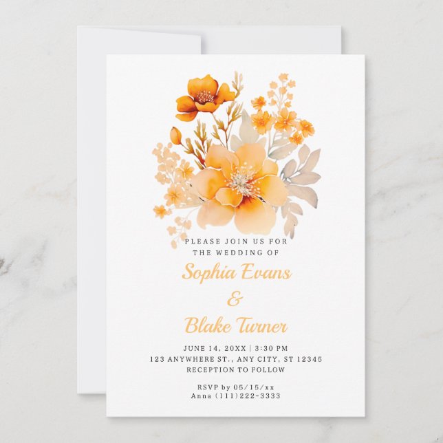 Pastel Orange Floral Bouquet Fall Orange Wedding Einladung (Vorderseite)