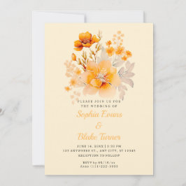 Pastel Orange Floral Bouquet Fall Yellow Wedding Einladung