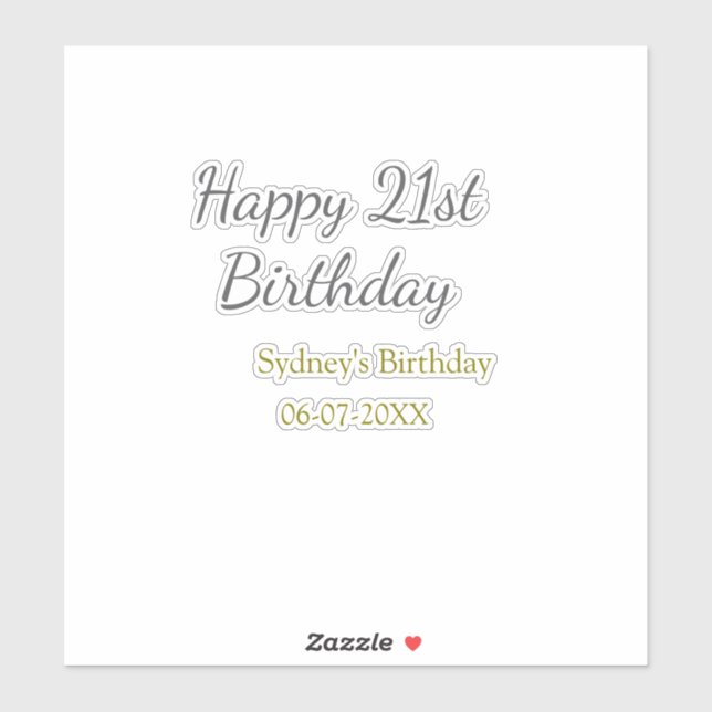 Pastel orange gray happy 21st birthday name date aufkleber (Blatt)