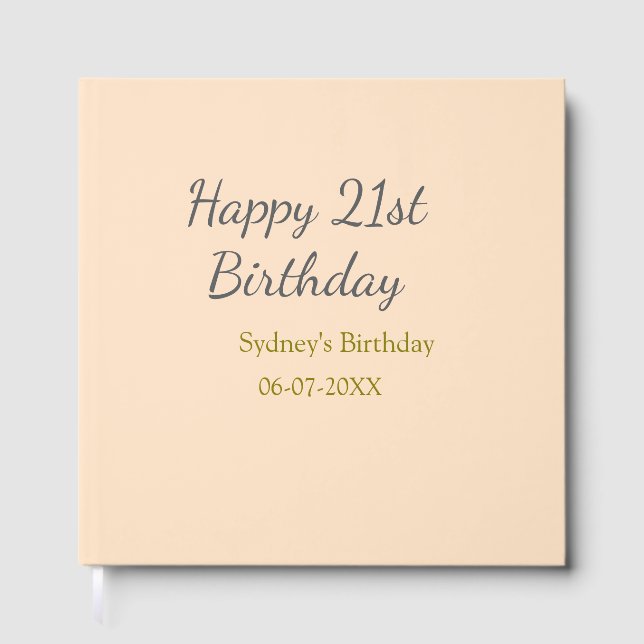 Pastel orange gray happy 21st birthday name date gästebuch (Vorderseite)