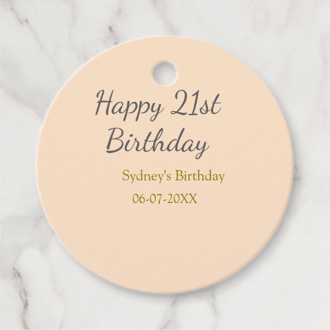 Pastel orange gray happy 21st birthday name date geschenkanhänger (Vorderseite)