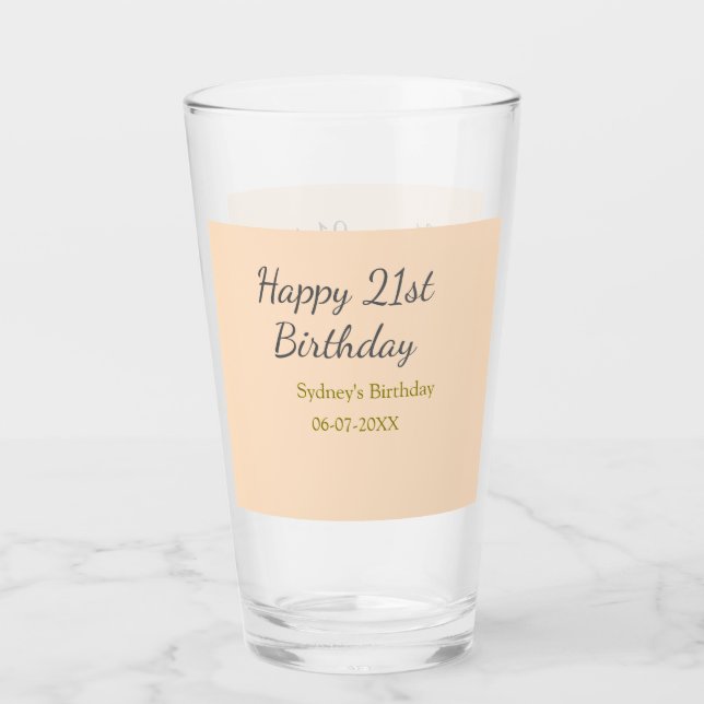 Pastel orange gray happy 21st birthday name date glas (Vorderseite)