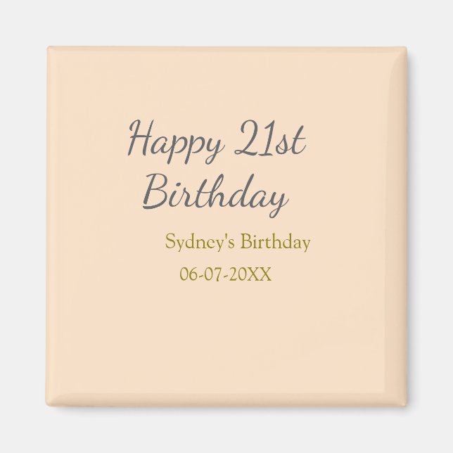 Pastel orange gray happy 21st birthday name date magnet (Vorne)