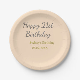 Pastel orange gray happy 21st birthday name date pappteller