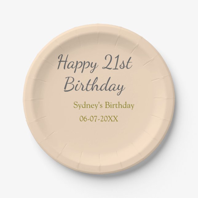 Pastel orange gray happy 21st birthday name date pappteller (Vorderseite)