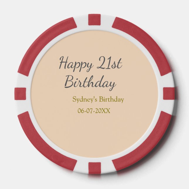 Pastel orange gray happy 21st birthday name date pokerchips (Vorderseite)