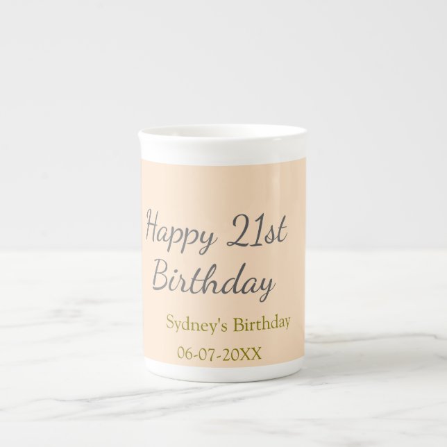 Pastel orange gray happy 21st birthday name date prozellantasse (Vorderseite)