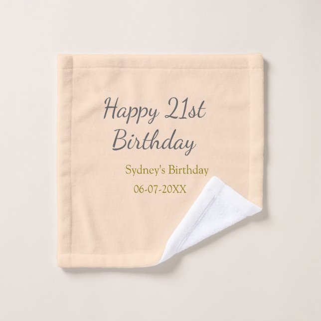 Pastel orange gray happy 21st birthday name date waschlappen (Waschlappen)