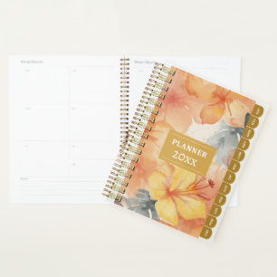 Pastel Orange Hibiscus Jaune Planificateur mensuel
