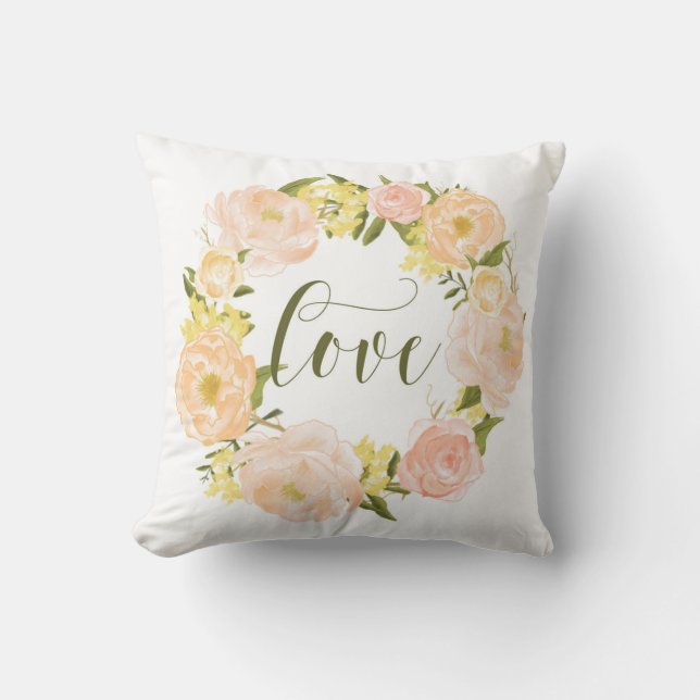 Pastel Orange Peonies Wreath | Liebe Kissen (Vorderseite)