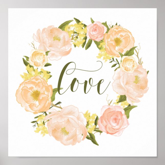 Pastel Orange Peonies Wreath | Liebe Poster (Vorne)