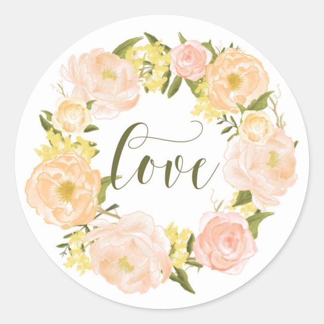 Pastel Orange Peonies Wreath | Liebe Runder Aufkleber (Vorderseite)