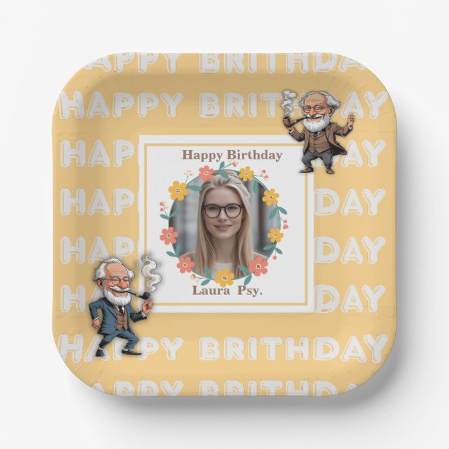 Pastel Orange Psychology Birthday Photo Square Fra Pappteller (Vorderseite)