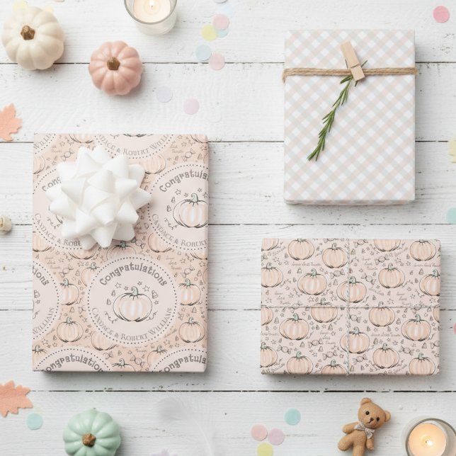 Pastel Orange Pumpkin Mama zu sein Glückwunsch Geschenkpapier Set (Cute Pastel Orange Congratulations Little Pumpkin Thanksgiving Baby Shower Wrapping Paper for Her)