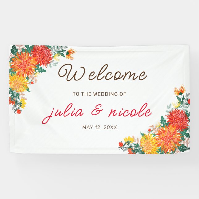Pastel Orange Yellow Spring Dahlia Blume Hochzeit Banner (Horizontal)
